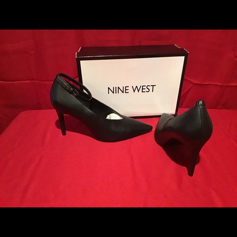 Nine West Black Pumps with strap around the ankle